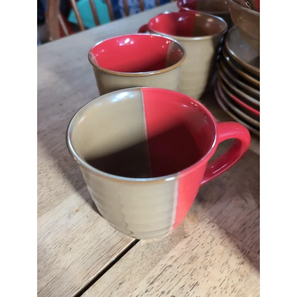 Lot Of 17 Sango‎ Set Dishes Coffee Cups Bowls Plates Gold dust Red 5042 NU